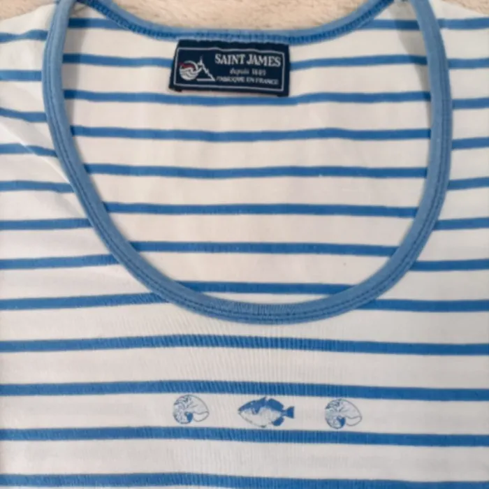 T-shirt marinière blanc à rayures bleues – Saint James – Taille M estimée A1170 - photo numéro 3