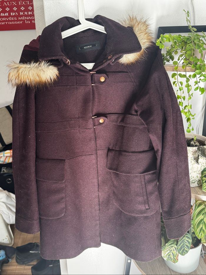 Manteau 62% laine KOOKAI lie de vin - photo numéro 3