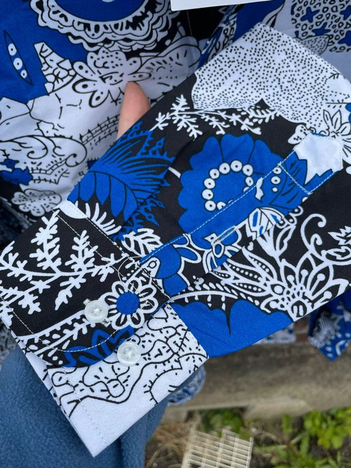 Chemise manches longues homme motif floral bleue vintage chinois - photo numéro 11