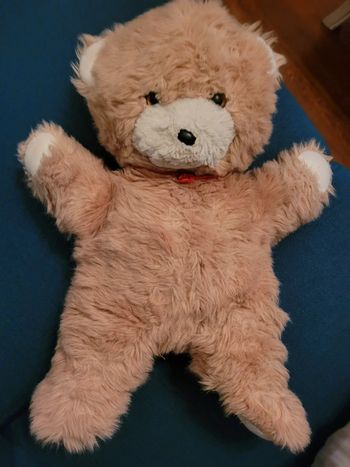 RARE Grand Ours Boulgom beige miel 44cm noeud rouge gros Made in France collection