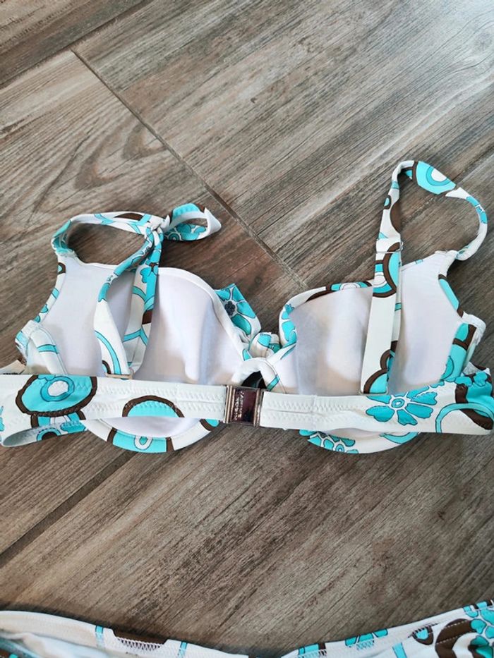 Maillot de bain deux pièces blanc , marron et turquoise Janine Robin Taille 44 - photo numéro 5