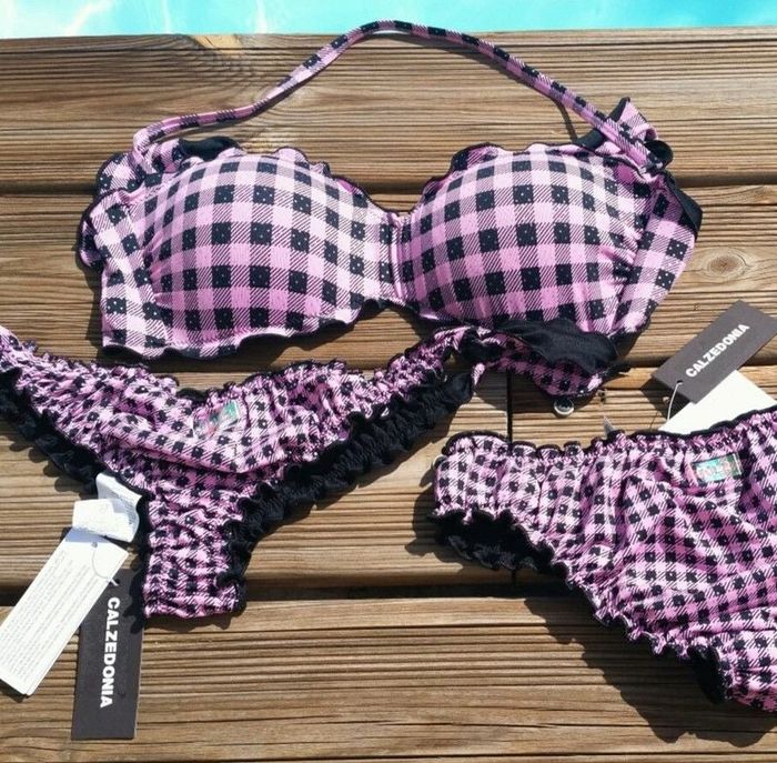 Calzedonia ensemble bikini 👙 3 pièces neuves étiquetées Vichy rose et noir