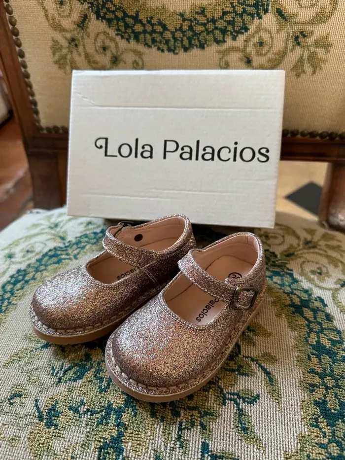 NEUF chaussures babies cuir bébé fille 20 Lola Palacios rose doré paillettes