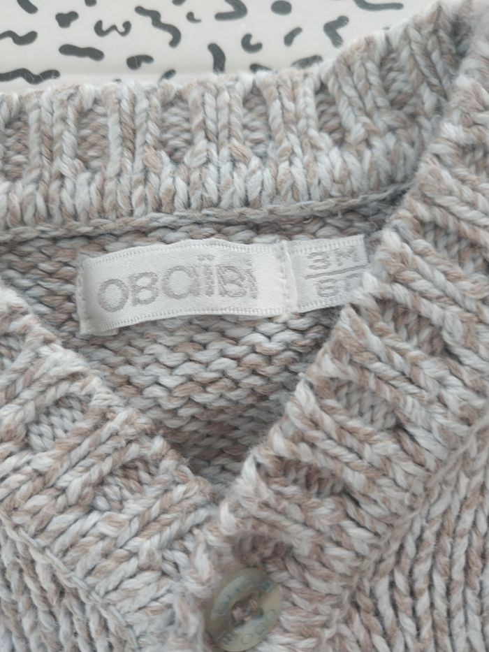 Gilet bébé OBaïbi 3 mois beige chiné 100% coton – mixte – très bon état - photo numéro 6