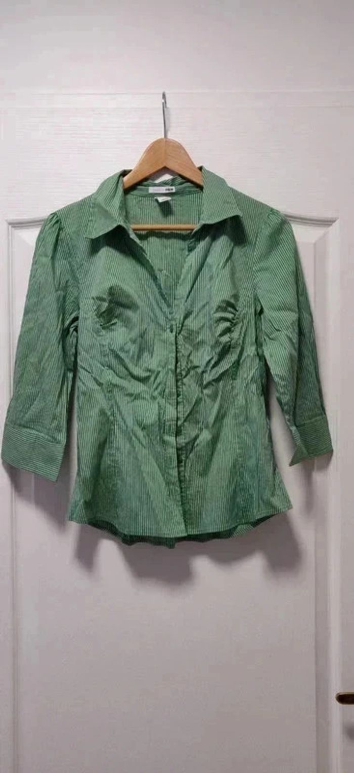 Chemise blouse rayée blanc et vert H&M 40