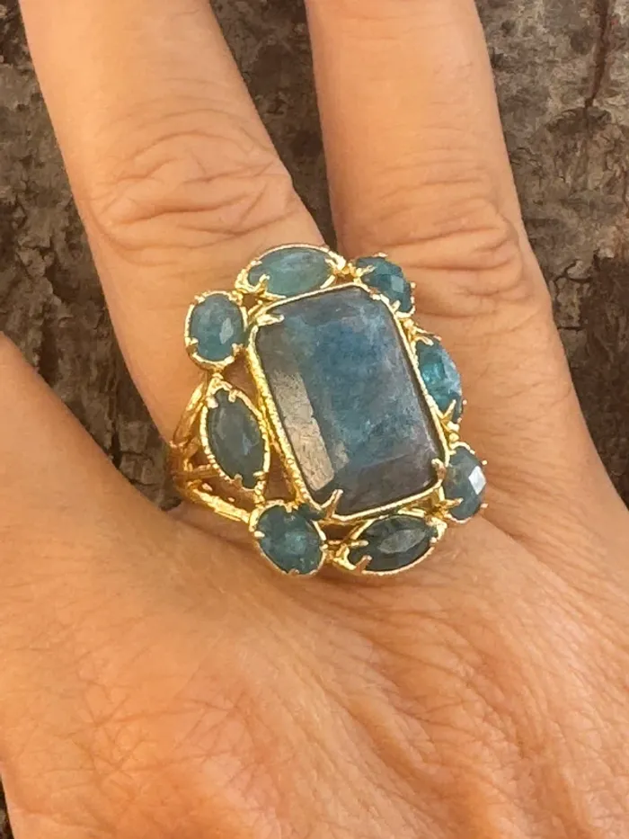 Grosse bague habaha Paris apatite acier inoxydable or réglable