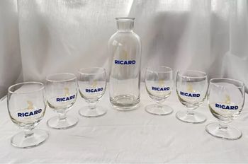 Lot de 6 verres Ricard  ballons demi soleil + carafe