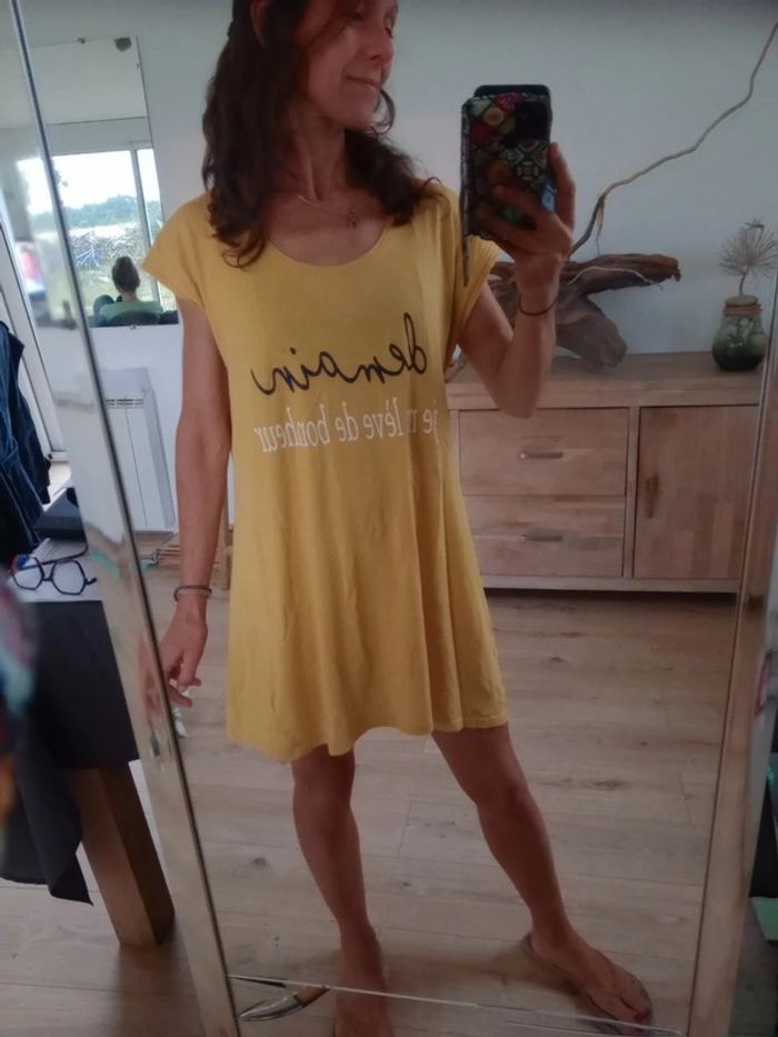 Chemise de nuit type long t-shirt femme L moutarde c64 - photo numéro 2