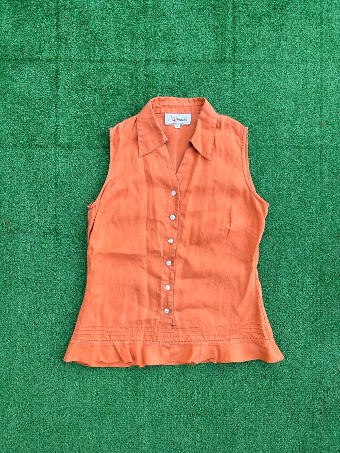 Top sans manches en lin orange Armand Thiery – taille S