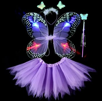 Deguisement papillon violet aile à LED et ces accessoires Taille unique 3-6ans