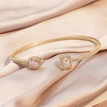 Bracelet Jonc Ouvert "Toi et Moi"  –  plaqué Or Jaune