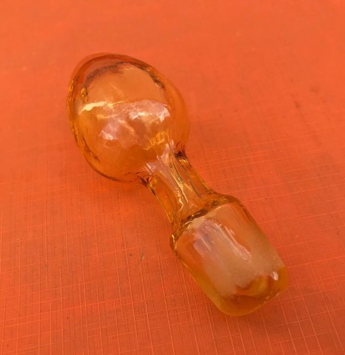 Années 1900'  Carafe à liqueur Verre ambre soufflé et émaillé  Décor tournesol - photo numéro 3