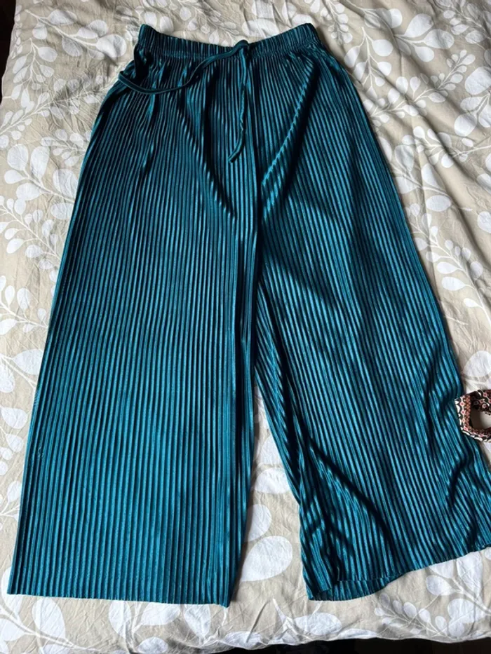 Pantalon fluide bleu métallique