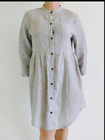 Robe chemise - Écru rayée marron - Lin Viscose - Léa Fashion - S - Excellent État