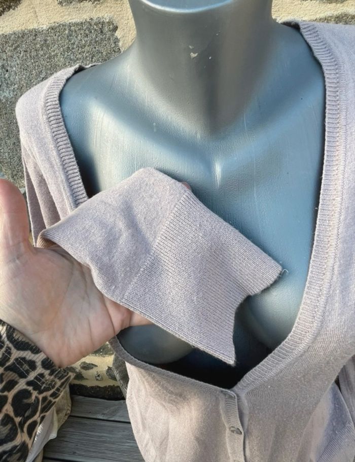 Cardigan en maille fine beige rose - Camaïeu - photo numéro 3