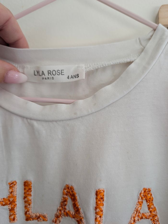Ensemble tee-shirt manches courtes et pantalon fluide blanc et orange lila rose 4 ans - photo numéro 3