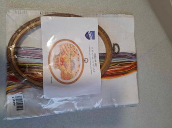 Kit broderie point de croix complet panier fruits/paysage Vervaco neuf