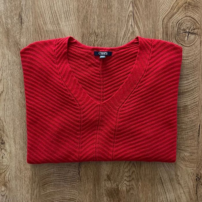 Beau pull col V rouge CHAPS pour femme, taille XL