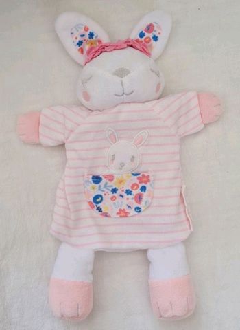 Doudou plat lapin dormeur marionnette rose et blanc rayé- Sergent Major