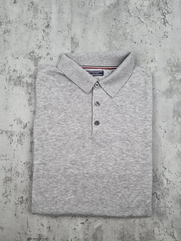 Polo manches longues gris Tommy Hilfiger – Taille L Homme (mesures en photos) - photo numéro 2