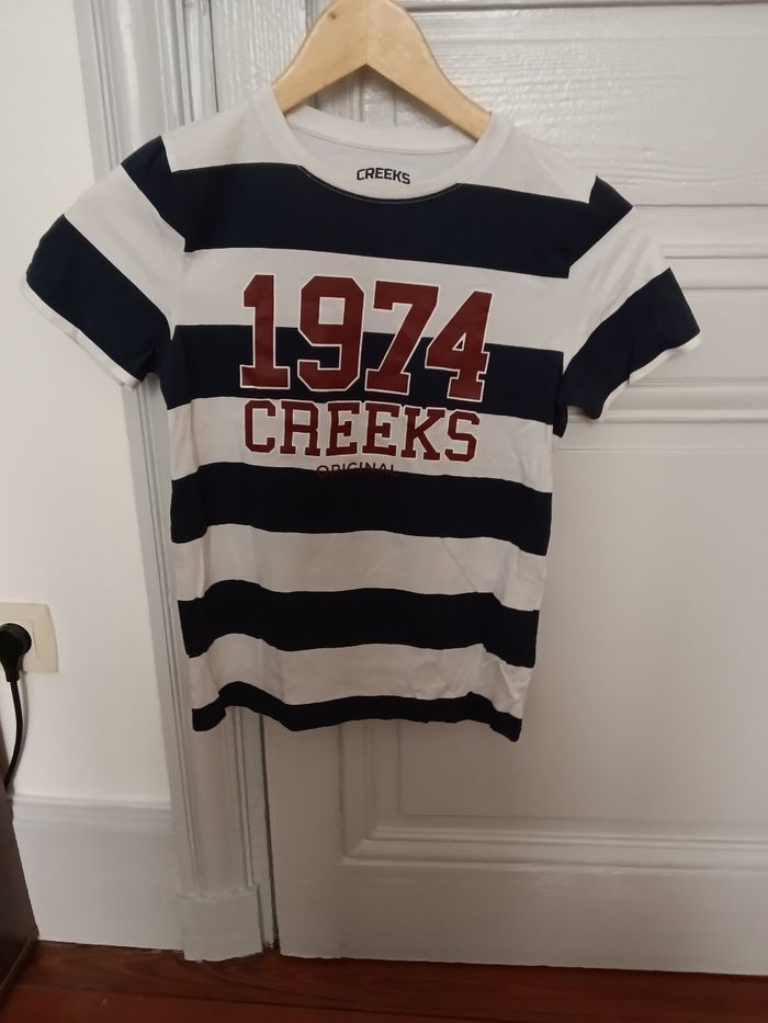 Tee-shirt creeks blanc et multicolore
