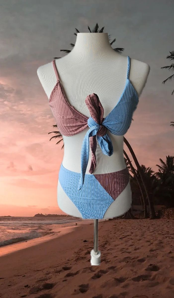 Maillot de bain 2 pièces bicolore et flot, Sans marque, taille M