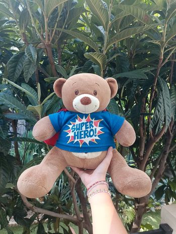 Peluche nounours super héros du magasin build a bear workshop.