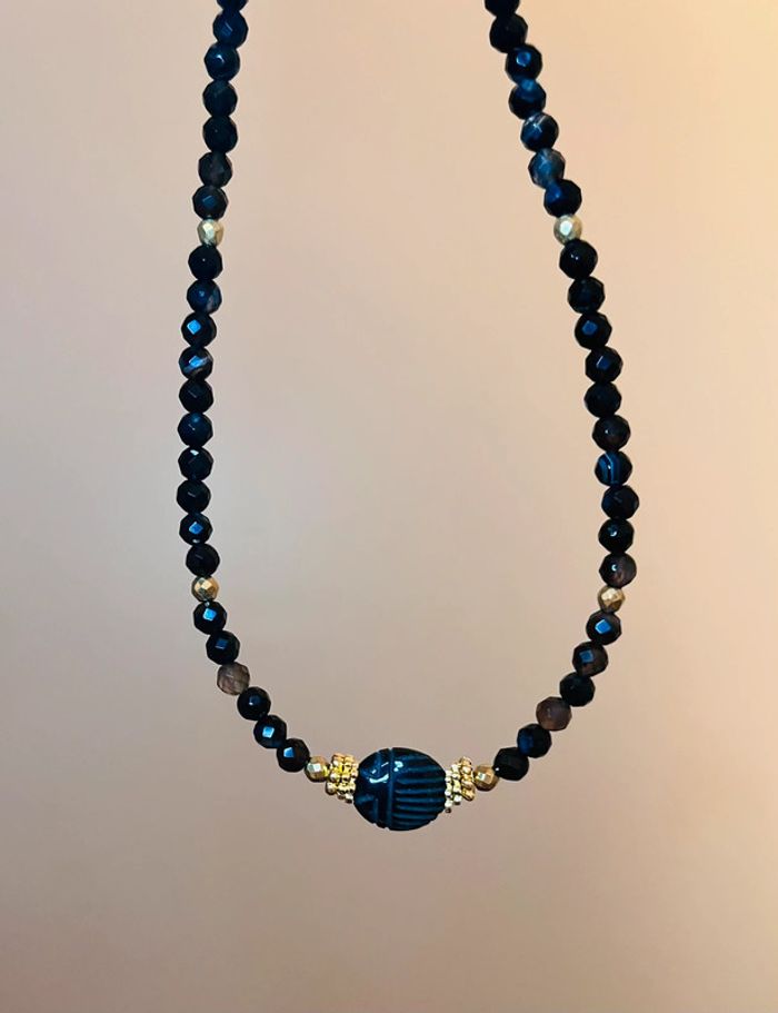 Collier amulette scarabée Onyx et Agate noirs - photo numéro 4