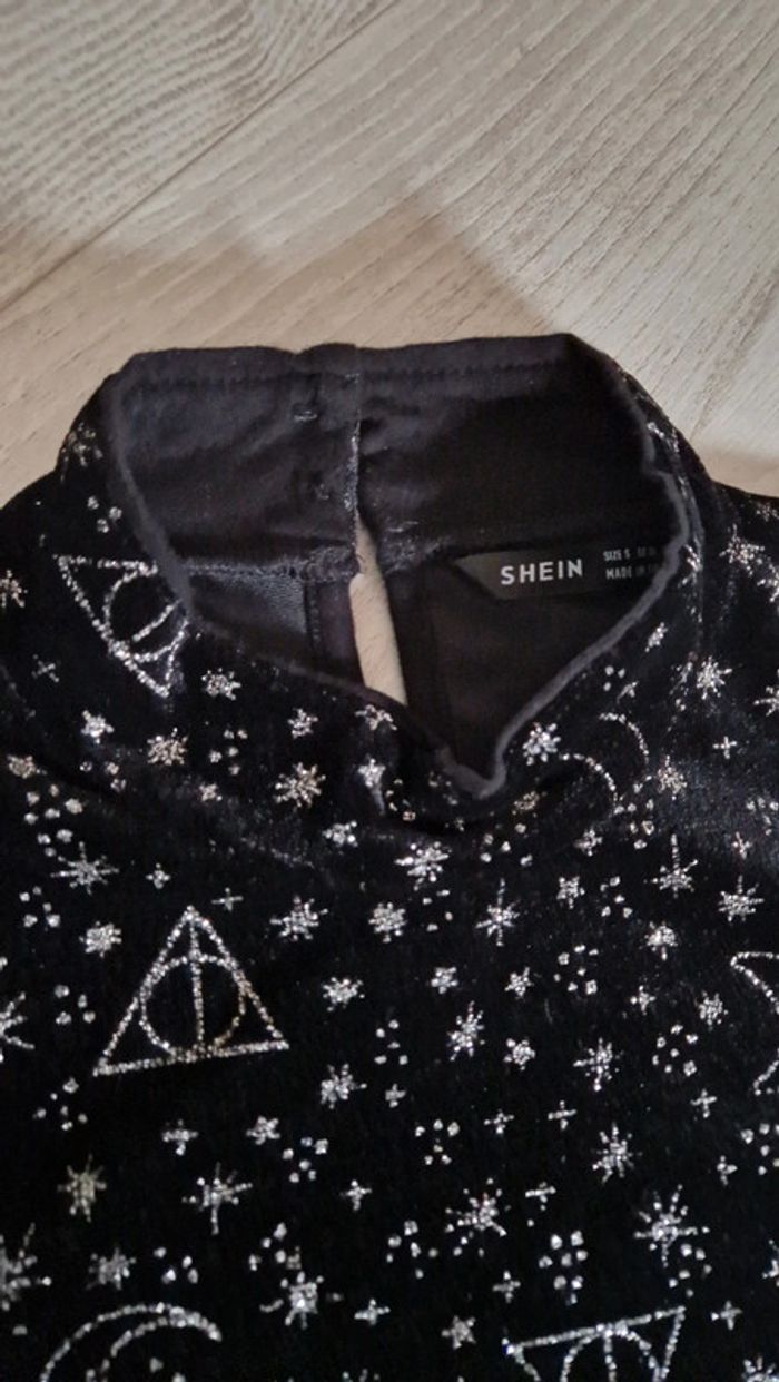 Body / bodie noir en velours avec motif lune étoiles argenté Shein x Harry Potter 🧹 Taille S - photo numéro 3