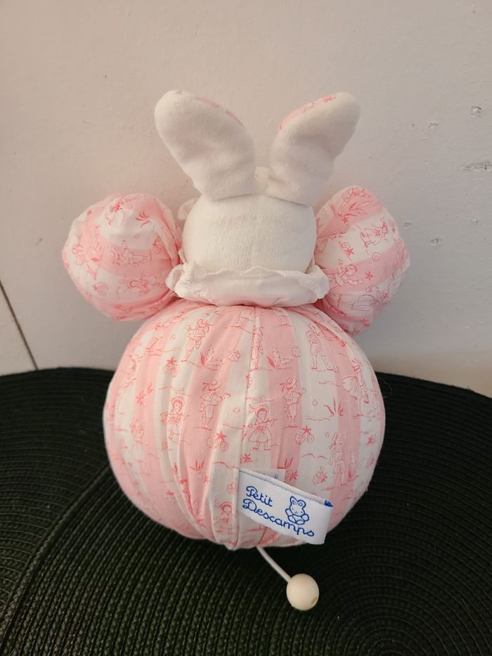 doudou lapin boule musical vintage petit descamps doudou lapin rayé rose - photo numéro 2