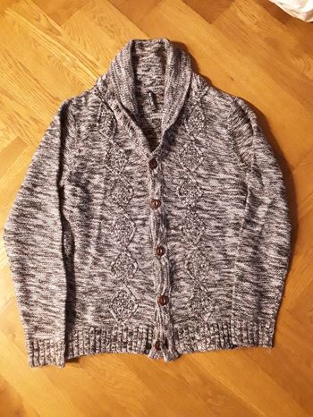 GILET gris chiné col châle NPO taille 16 ans