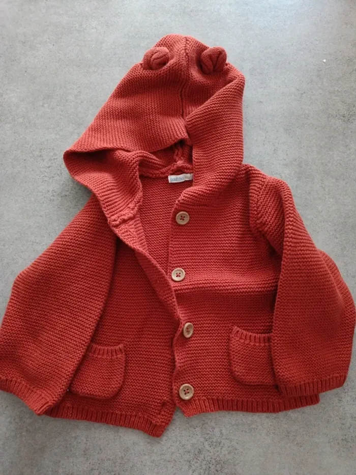 Gilet à capuche oreilles d'ours brique Bout'chou 9 mois