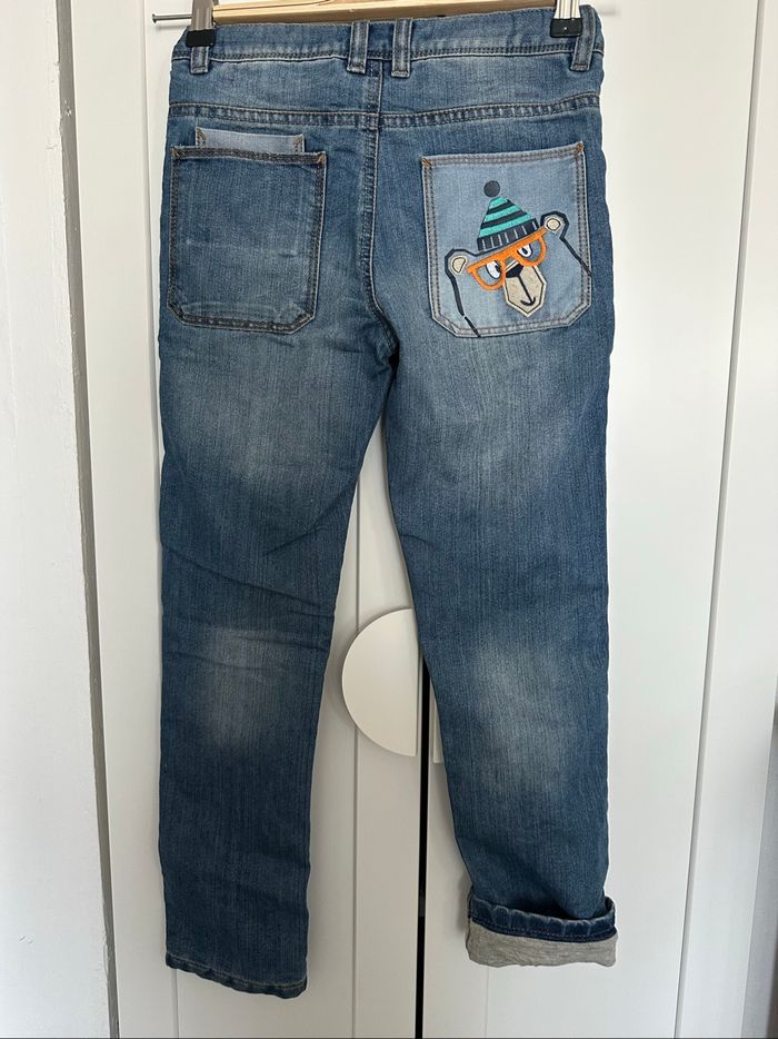 Jean bleu doublé coton intérieur gris taille 9 ans 134 cm tres bon état palomino