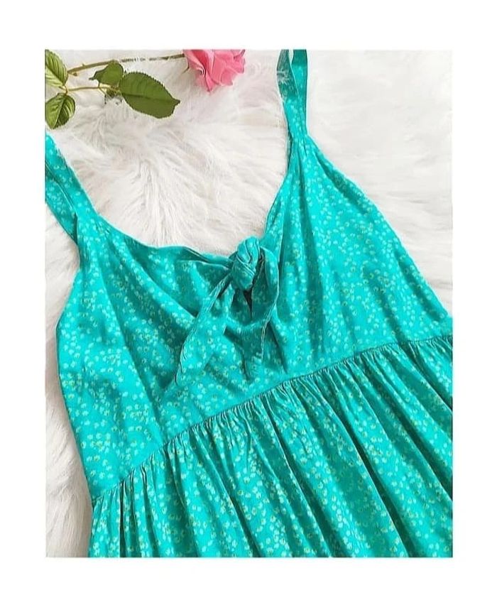 Robe été longue maxi petites fleurs en viscose vert, convient aussi maternité grossesse allaitement - photo numéro 2