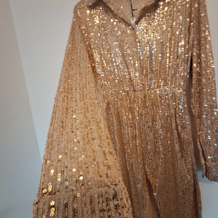 Robe chique avec paillettes beige taille unique - photo numéro 8