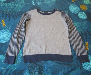 Pull Femme col rond Nautica 100% coton Taille M 38 Gris Bleu (P112)