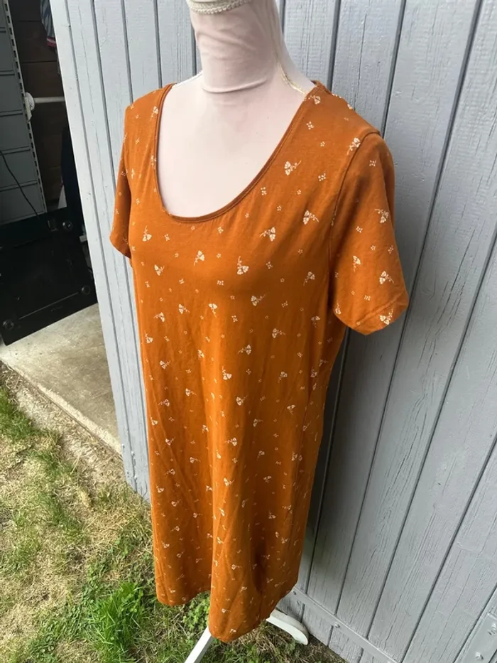 Robe longue manches courtes été fleuri camel blanc 48/4XL - photo numéro 3