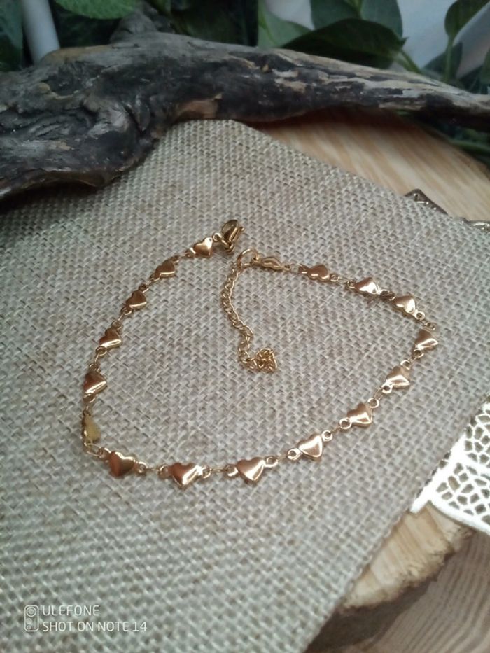 Chaîne de cheville coeurs en acier inoxydable doré - photo numéro 2