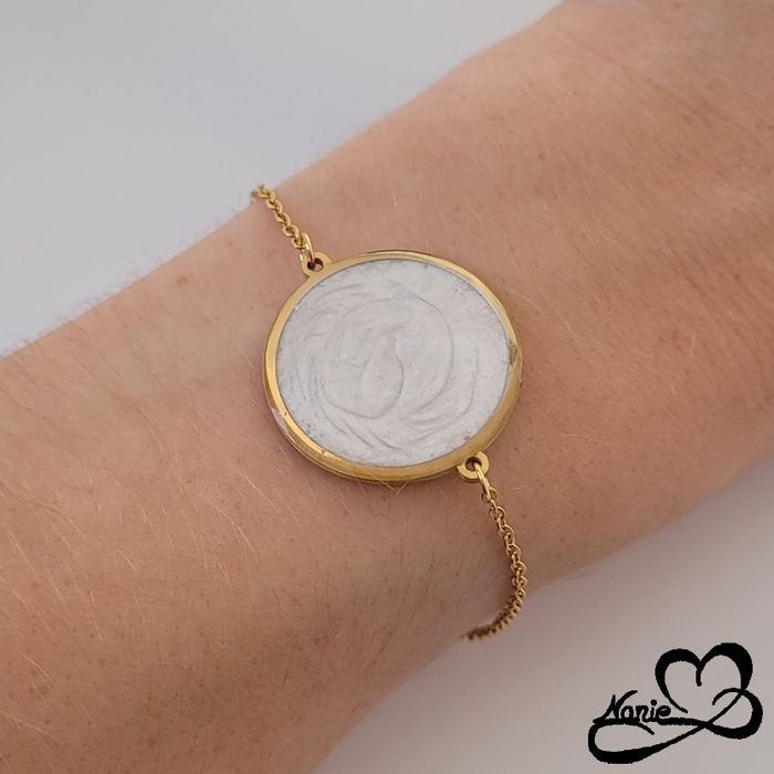 Bracelet en résine rond doré et blanc - photo numéro 3