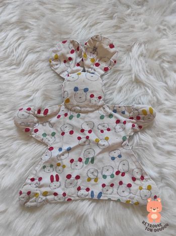 Doudou Plat Lapin en tissu motif Ours Vintage