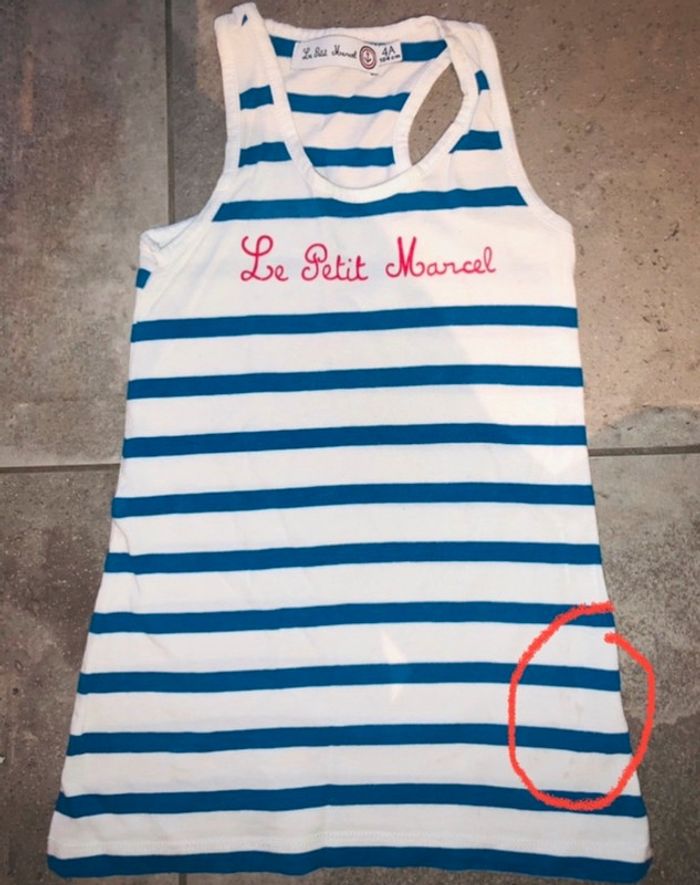 robe le petit Marcel  rayée bleu blanc marinière  4 ans  bon état - photo numéro 2