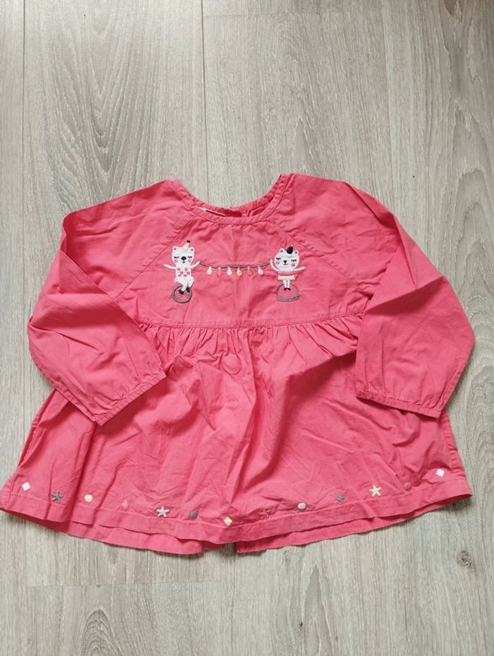 Robe/tunique mignonne DPAM rose saumoné chats cirque 18 mois automne
