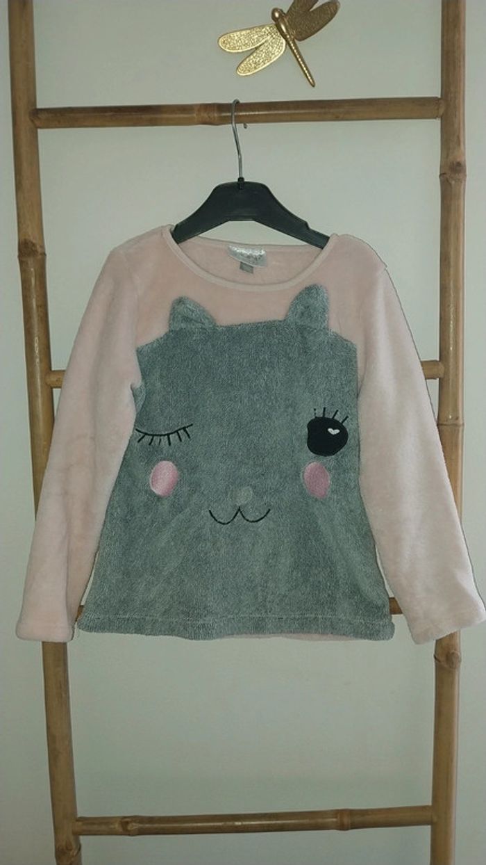Petit pull velours ras rose poudré et gris Ourson La Twisty Comoany 8 ans - photo numéro 2