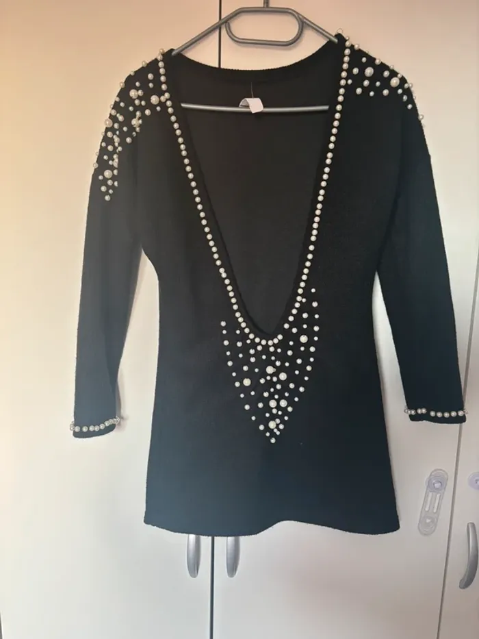 Pull mi long à motif perle dos nu taille s-36 - photo numéro 3