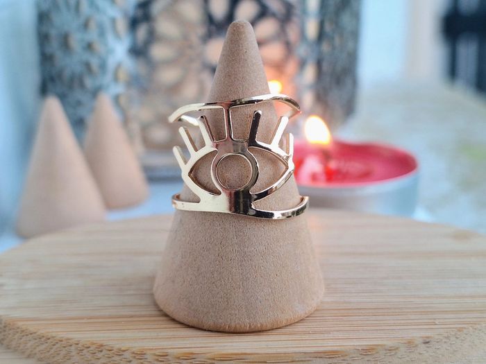 Bague Doré en acier Inoxydable Ajouré design Oeil Bague Ajustables -bague fine - cadeau femme