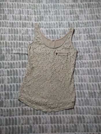 Débardeur haut top beige crème dentelle Vintage dressing taille 38