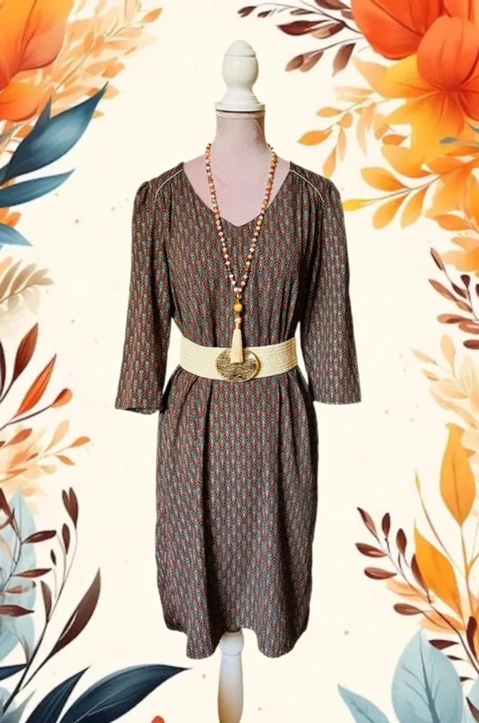 🧡🍂Robe tunique vintage bohème dorée M/38 Boho chic oriental vibes tunic dress🍂🧡
