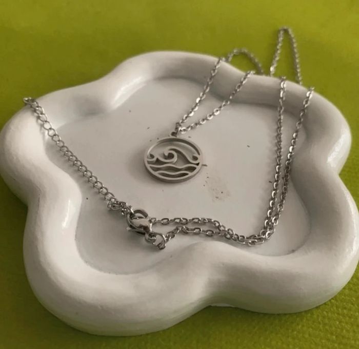 Collier mixte surf vague mer océan en acier inoxydable argenté - photo numéro 7