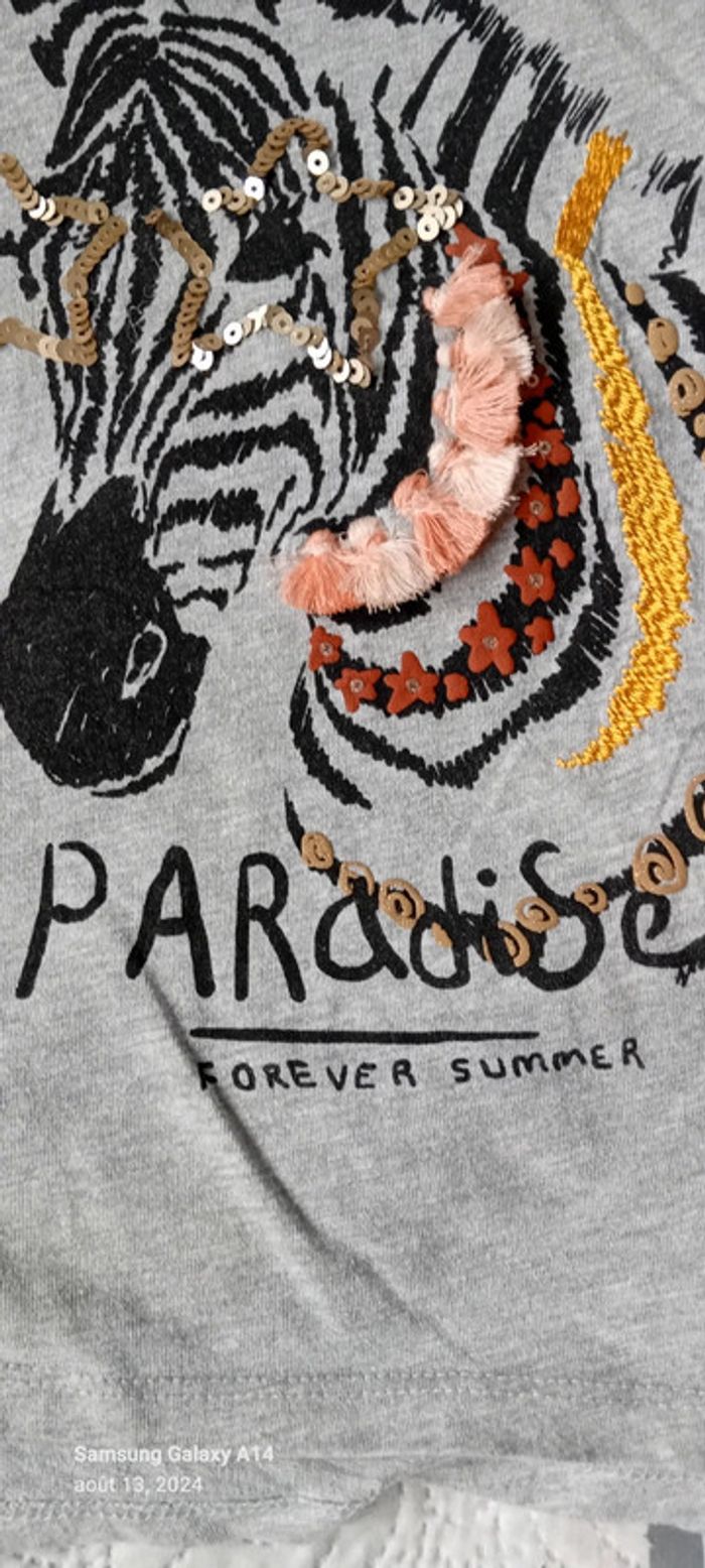Tee shirt motif zèbre avec sequins et pampilles gris fille 10 ans vert baudet - photo numéro 10