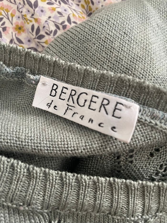 🌸Pull vintage kaki en maille ajourée en laine Bergère de France taille 40🌸 - photo numéro 4